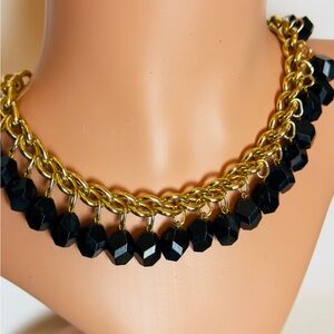 Vintage West Germany Black, Gold Multi Faceted Acrylic Beaded Necklace Choker